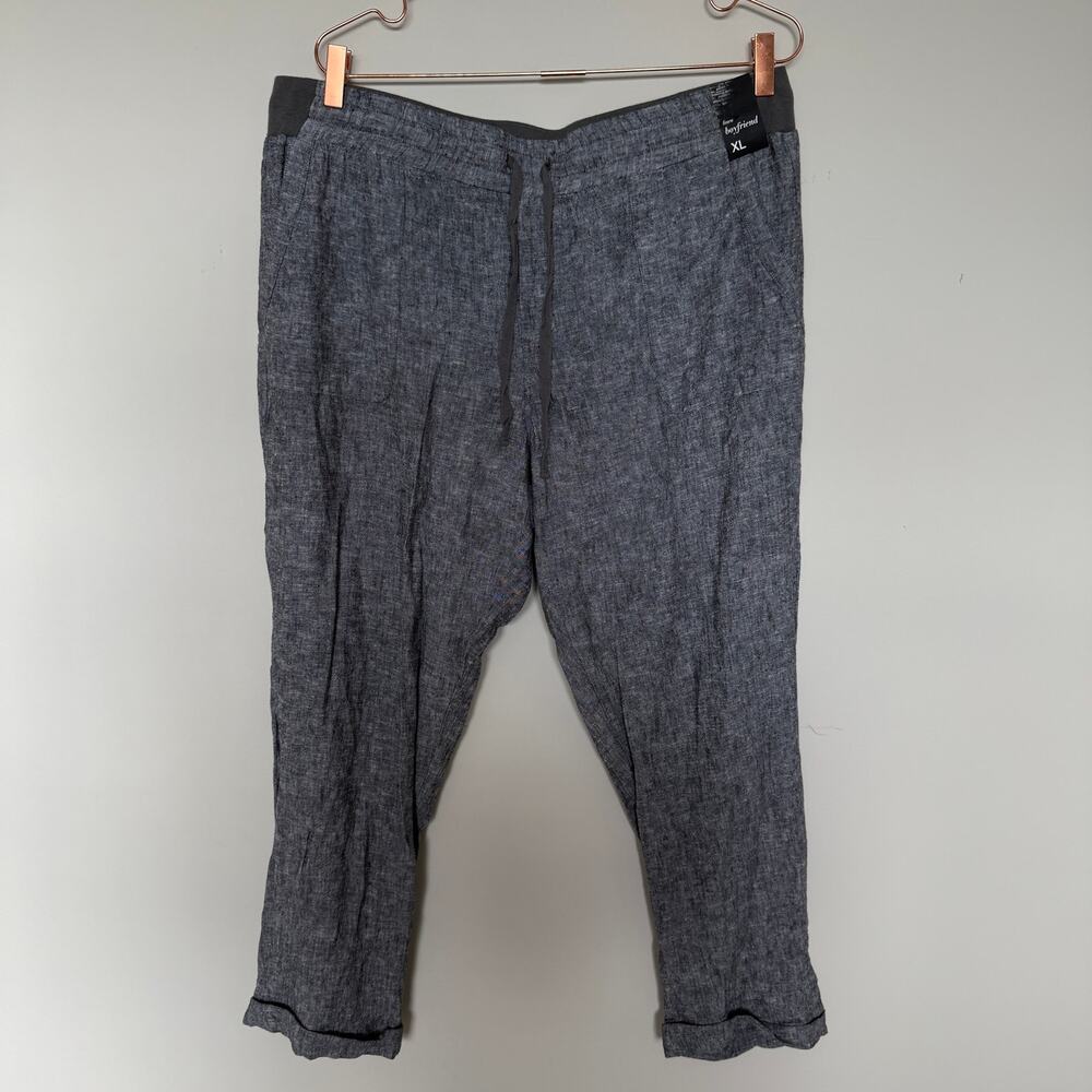 New York & Company SOHO Womens Linen Blend Pants XL Gray Lagenlook Coastal NEW